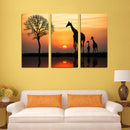 Miico Hand Painted Three Combination Decorative Paintings Giraffe In The Sunset Wall Art For Home Decoration