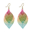 Ethnic Statement Colorful Double Layer Leaf Drop Earring Boho Piercing Dangle Earrings for Women