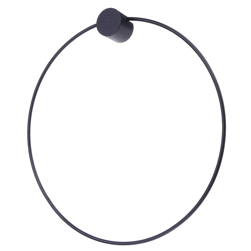 Self-Adhesive Iron Circle Round Towel Holder Ring Shape Shelf w/ Wooden Hook Wall Mount Rack Bathroom