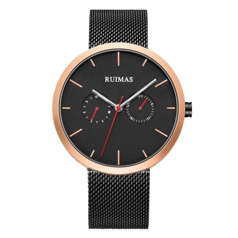RUIMAS 567 Casual 3ATM Waterproof Multi-dial Fashion Stainless Steel Strap Men Quartz Watch