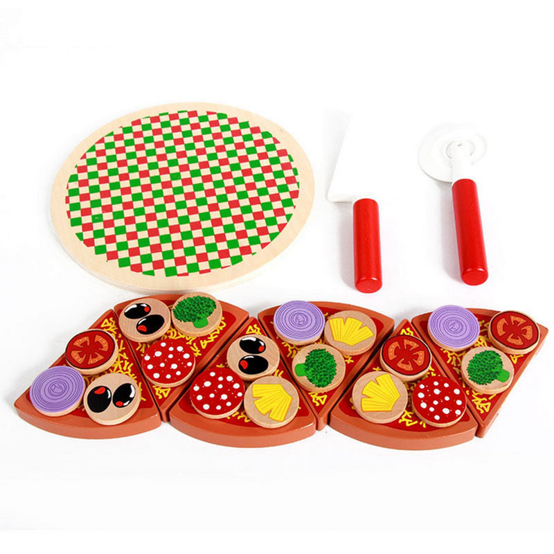 Wooden Pizza Play Food Set Wooden Toys Kids Pretend Kitchen Children Cooking