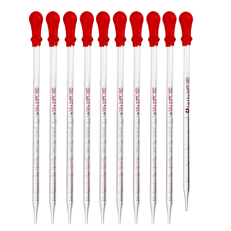 10Pcs/Lot 1/2/5/10ml Plastic Head Graduated Glass Dropper Pipette With Scale