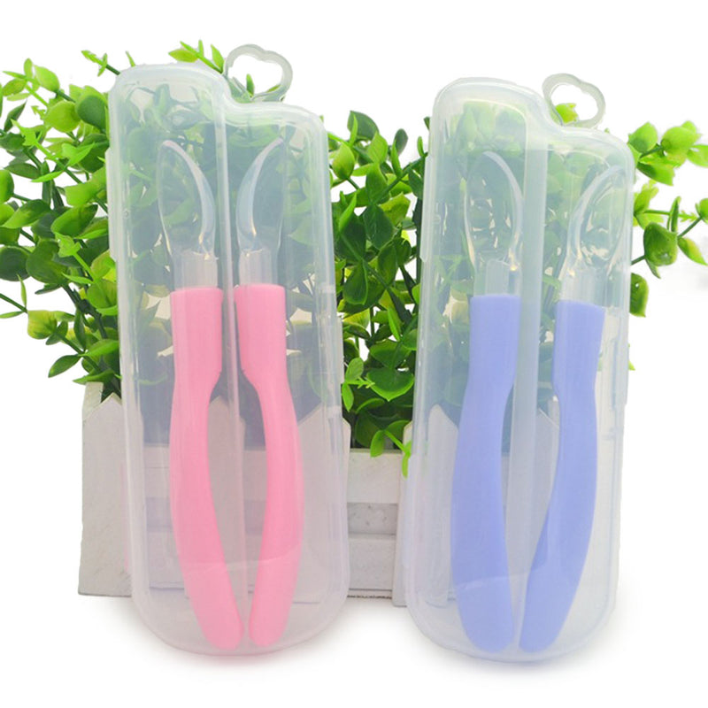2PCS / Set Baby Silicone Soft Head Feeding Spoon With Storage Box Baby Special Spoon Safe and Non-toxic With Box