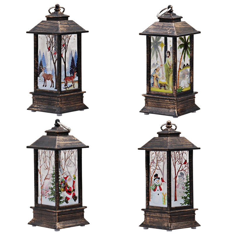 Santa Claus Snowman Jesus Elk Pattern Hanging Christmas Simulation Flame Holiday Night Light Decor