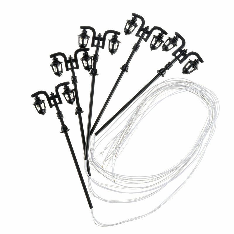 5Pcs/Set 1: 100 HO Scale LED Model Garden Lights Street Light Road Lamps 2-Head