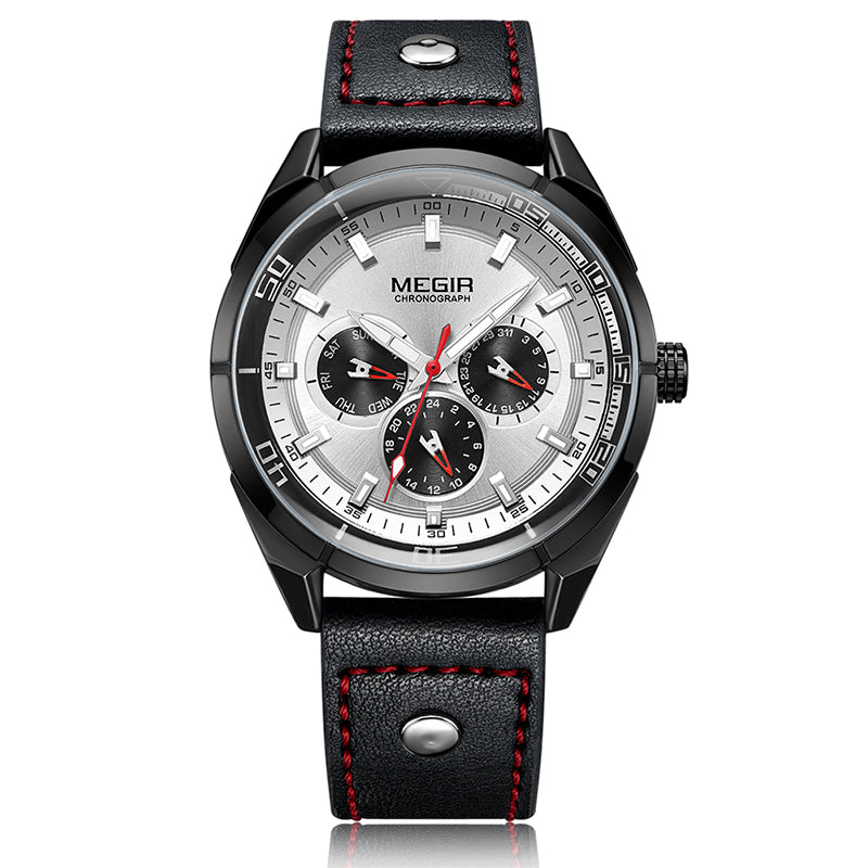 MEGIR ML2072G Men Watch Luminous Display Calendar Watch Leather Sport Style Quartz Wristwatches