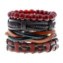 Punk Woven Cowhide Bracelet Multiplayer Men's Hemp Leather Beads Bracelets