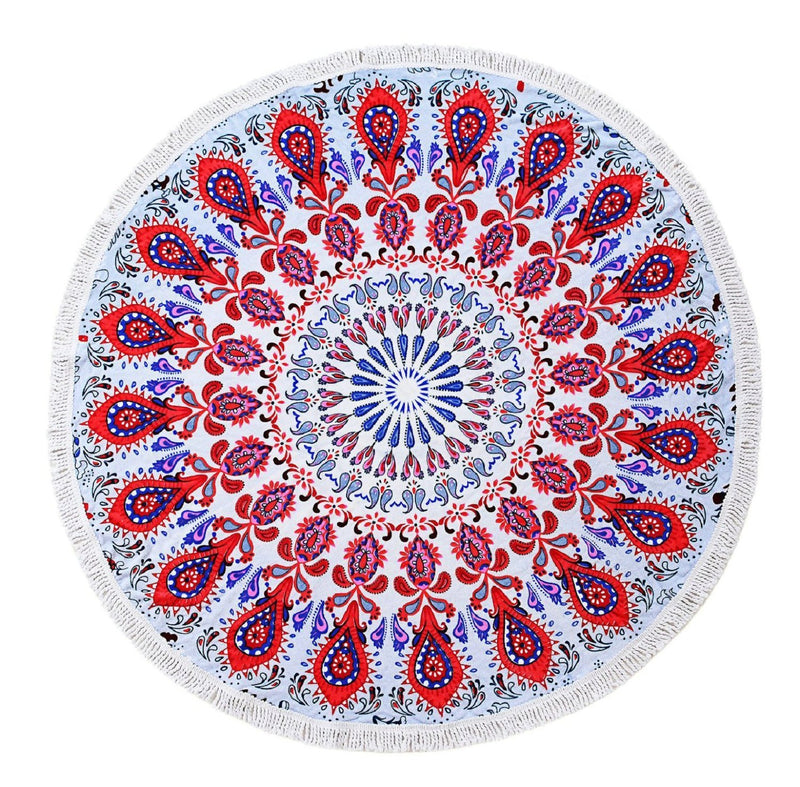 150cm Pure Cotton Cut Pile Printing Round Beach Towel Yoga Mat Bed Sheet Tapestry Tablecloth