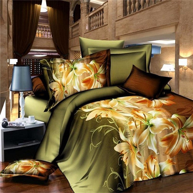 3D Perfume Lily Polyester Fiber 4PCS Bedding Sets Bedding & Wedding Sheet Quilt Cover Pillow Cover Duvet Cover