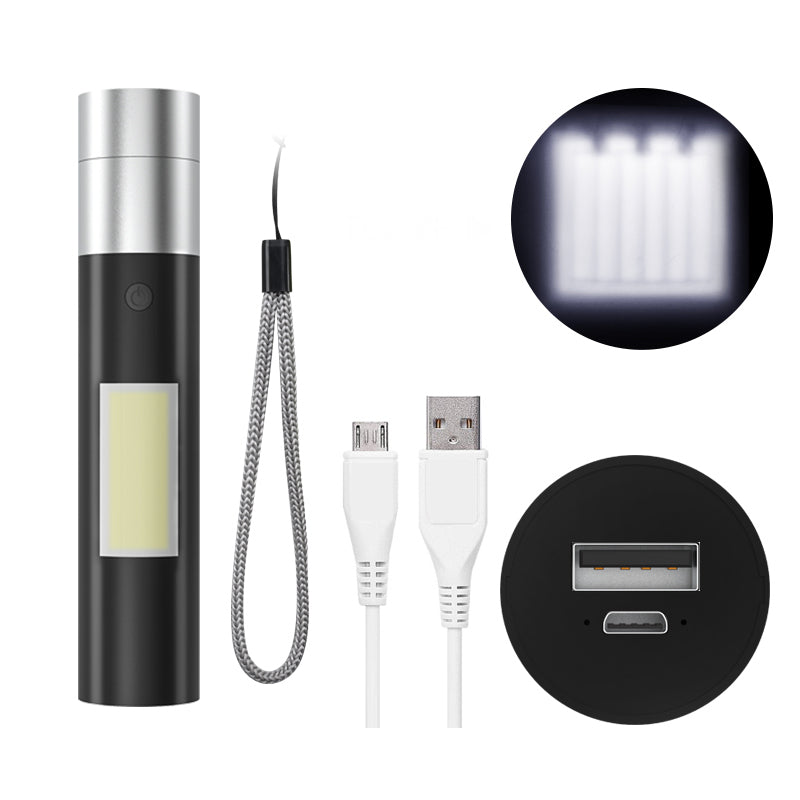 Mentch X7 T6/XPE 15W 4Modes Zoomable USB Rechargeable Waterproof Mini LED Flashlight 18650 Flashlight with Side Lamp