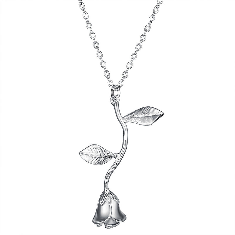 Trendy Three-color Rose Flower Pendant Necklace Valentine's Day Gift Ladies Jewelry