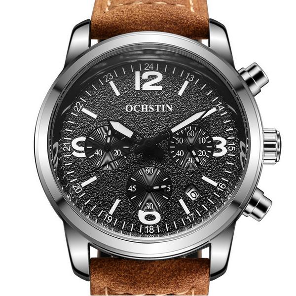 OCHSTIN 6047G Fashion Men Quartz Watch Luxury Luminous Pointers Leather Straps Sport Watch