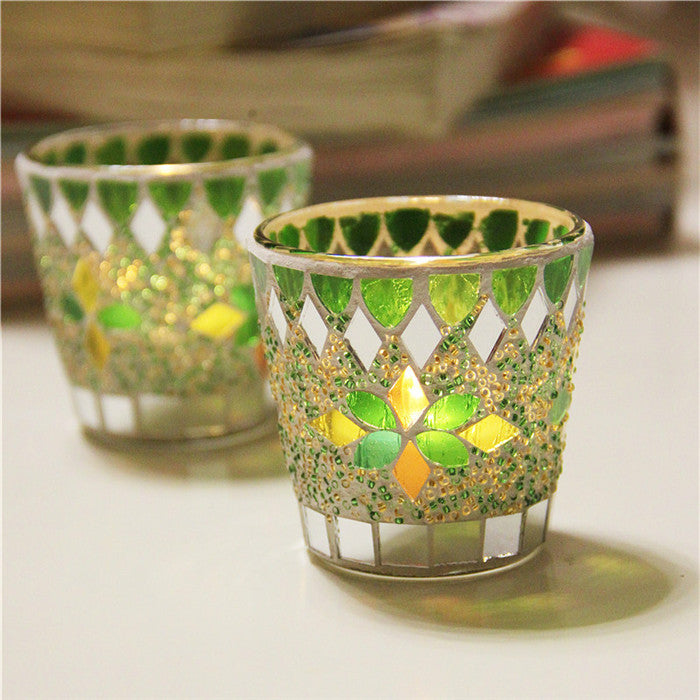 Handicraft Mosaic Glass Beads Sequin Candle Stick Candle Holder Candelabra Home Decor Gift