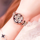 DOM G-1258 Rotating Ladies Wrist Watch Shining Fashionable Full Steel Quartz Watches