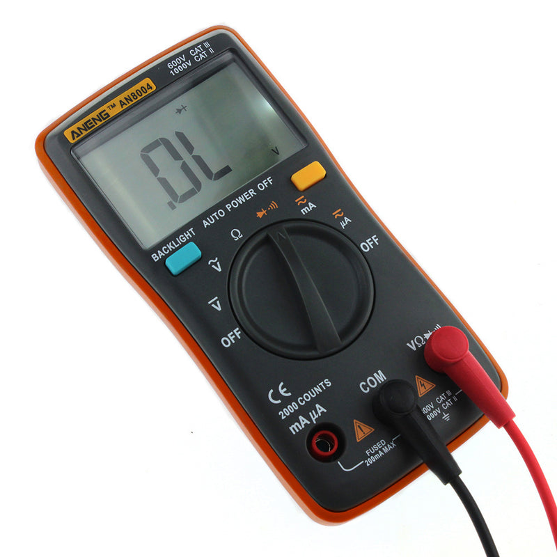 ANENG AN8004 Orange Digital 2000 Counts Auto Range Multimeter Backlight AC/DC Ammeter Voltmeter Resistance Frequency Capacitance Meter + Test Lead Set