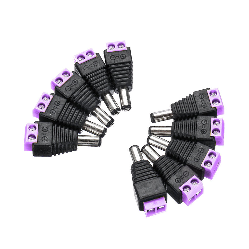 10Pcs CCTV Cameras 2.1mm x 5.5mm Male DC Power Plug Adapter Jack Adapter Connector Plug Socket CCTV Security Camera Surveillance LED