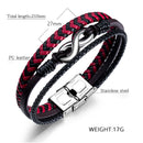 Leather Woven Titanium Steel Red And Black Color Leather Male Bracelet