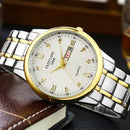 FEDYLON Men Fashion Style Full Steel Week Day Display Crystal Dial Quartz Watch