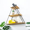 3 Layers Wooden Retro Storage Racks Iron Hanging Wall Triangle House Shelf Bookshelf Decorations Display Stand Shelves for Office Home Living Room Bedroom