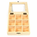 9 Compartments Wooden Tea Bag Jewelry Organizer Chest Storage Box Glass Top Log