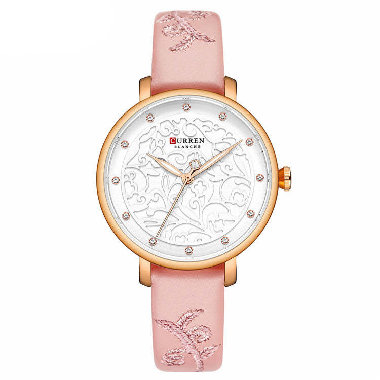 CURREN 9046 Crystal Leather Band Women Wrist Watch Elegant Design Quartz Watch
