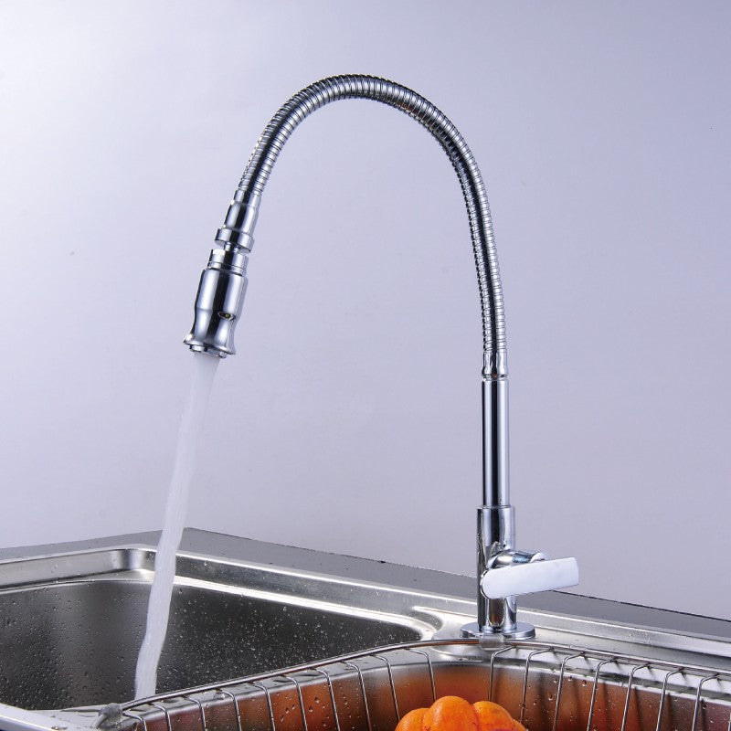 Kitchen Sink Single Lever Faucet Flexible Chrome Brass Pull Out Spring Tap