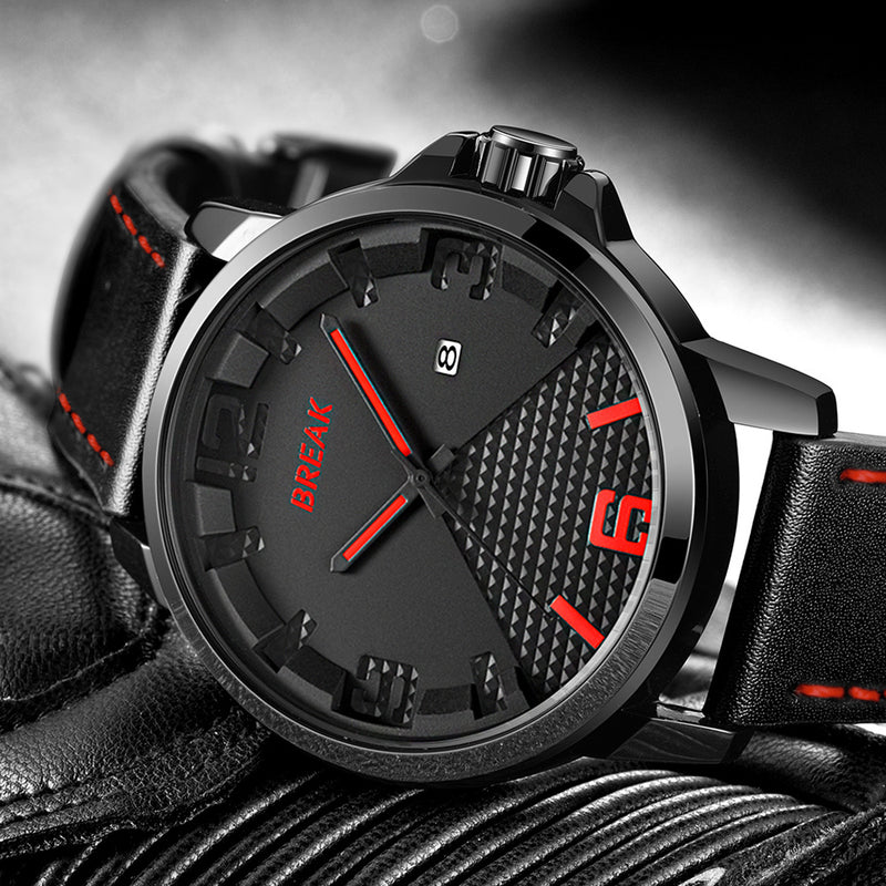 BREAK 3301 Casual Style Waterproof Men Wrist Watch Leather Strap Date Display Quartz Watch