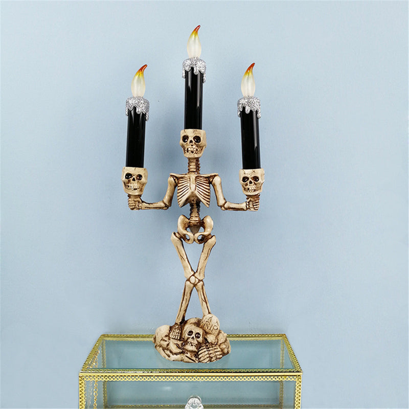 Halloween Skull Skeletal Stand LED 3 Candles Light Decorations Bar KTV Party Lamp