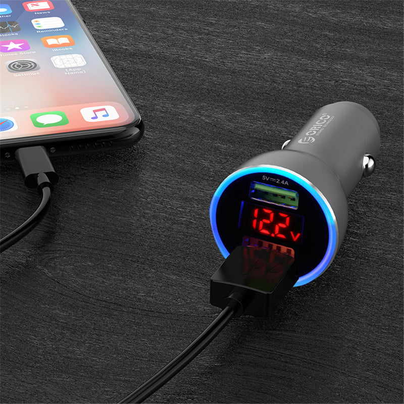 ORICO 30W Dual Ports QC3.0 LED Display Fast Charging USB Smart Car Charger For iPhone XS 11 Pro Huawei P30 Pro Mate 30 Xiaomi Mi9 9Pro