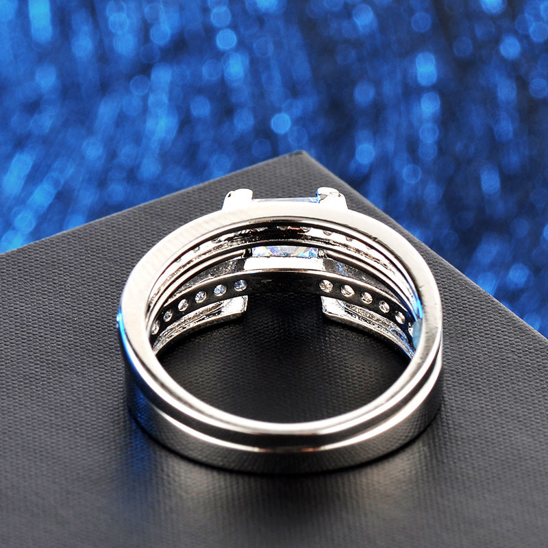 Luxury Geometric Square Diamond Couple Rings High-grade Zircon Ring