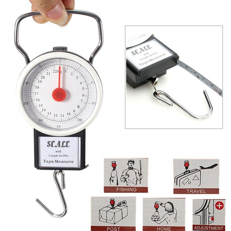 2 in 1 22KG 50LBS Portable Scale Luggage Travel Scale Hanging Suitcase Hook with 1M Flexible Rule