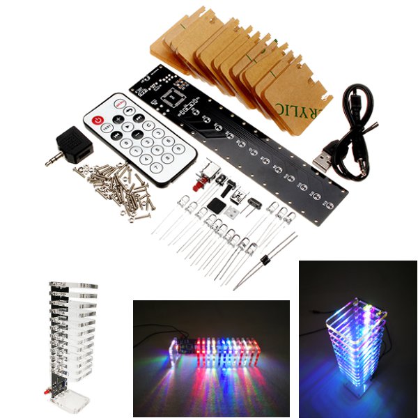 13 Segments Audio Light Column  Light Cube Set Remote Control DIY Electronic Music Spectrum Kit