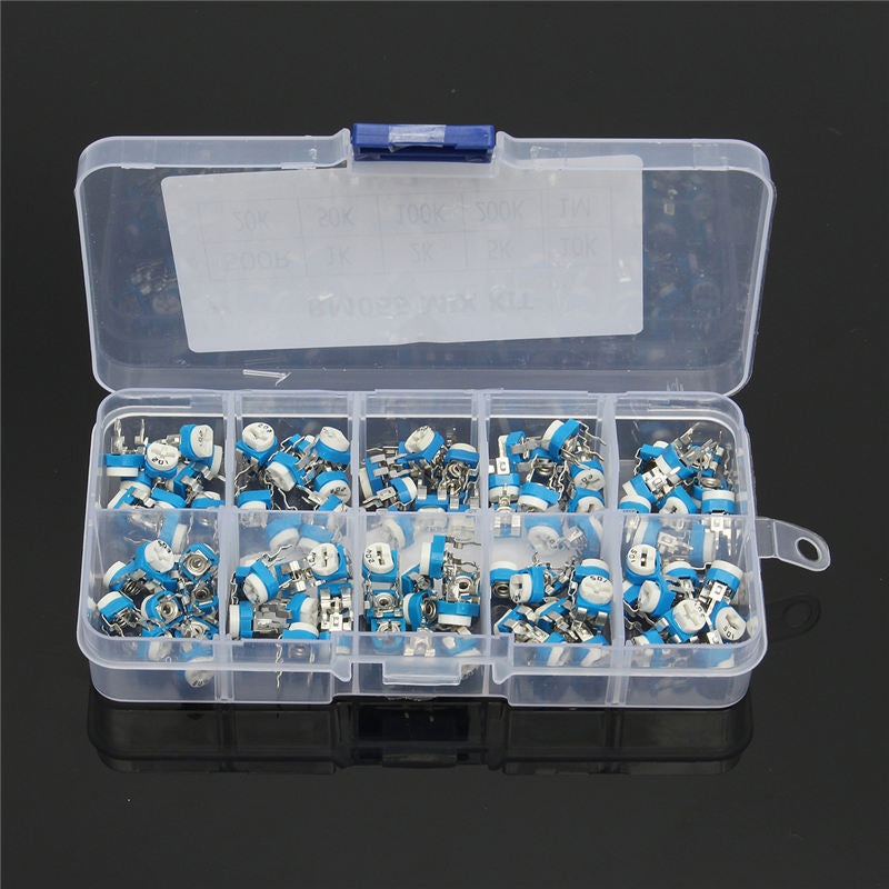 300Pcs 10 Values Variable Resistor 500R To 1M RM065 Carbon Film Horizontal Trimpot Potentiometer Assortment Kit