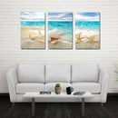 Miico Hand Painted Three Combination Decorative Paintings Beach Shell Wall Art For Home Decoration