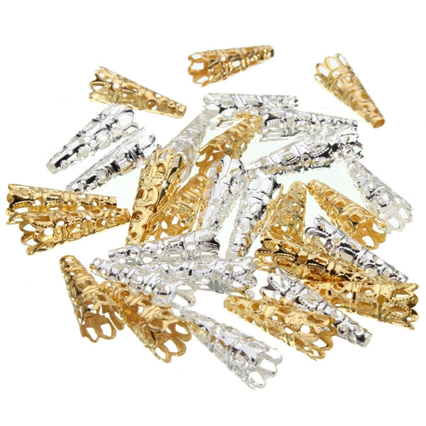 50Pcs Silver Gold Cone Petunia Care Caps DIY Jewelry