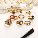 10 Pcs Women Vintage Gift Ring Set Rhinestones Gem Knuckle Rings Jewelry