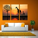 Miico Hand Painted Three Combination Decorative Paintings Giraffe In The Sunset Wall Art For Home Decoration