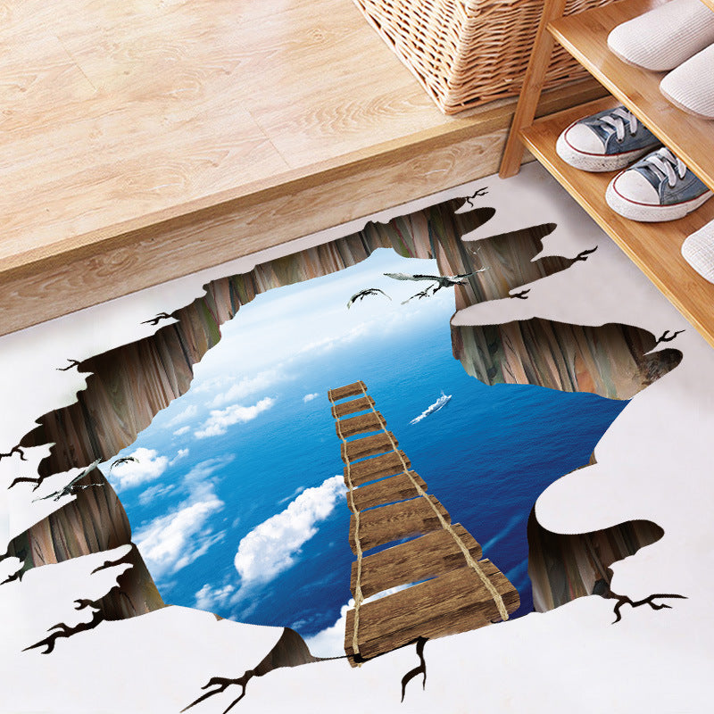 Miico Creative 3D Sky Bridge Broken Wall Removable Home Room Decorative Wall Door Decor Sticker