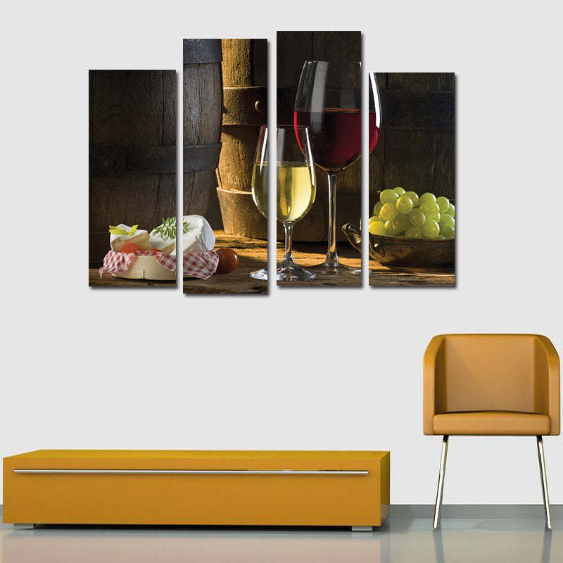 Miico Hand Painted Four Combination Decorative Paintings Red W-ine Wall Art For Home Decoration