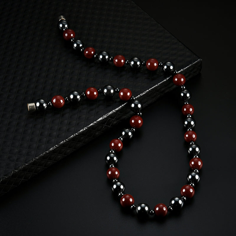 Healthy Healing Jewelry Black and Red Beads Magnet Stone Beaded Necklace Unisex