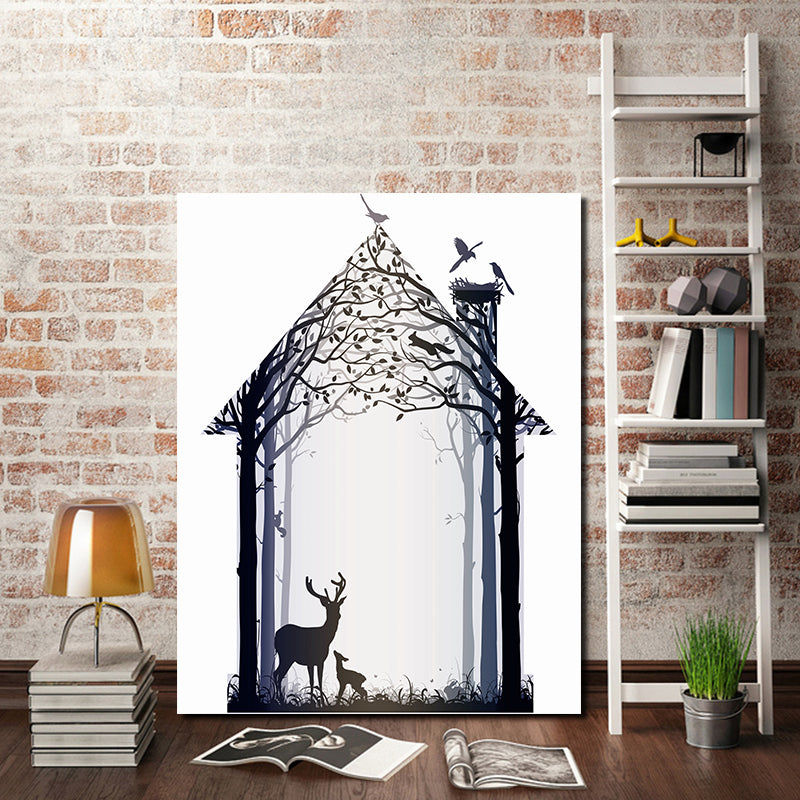 Miico Hand Painted Oil Paintings Simple Style-A Deer Family Wall Art For Home Decoration Painting