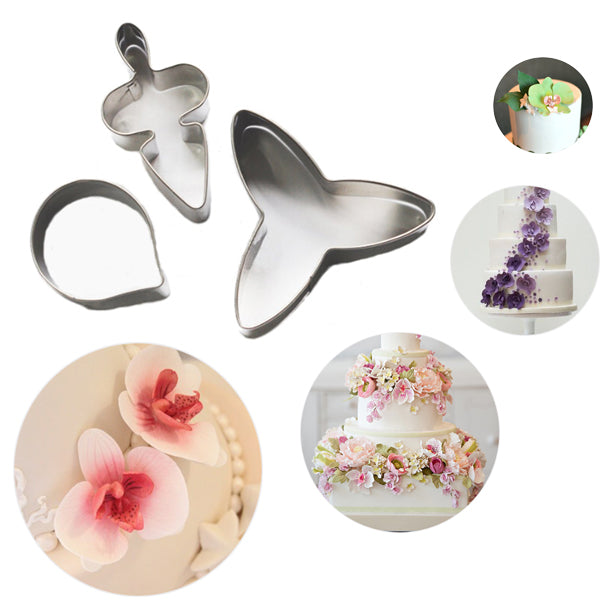3Pcs Moth Orchid Stainless Steel Cookie Cutter Fondant Cake Mold