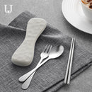 Stainless Steel Cutlery Set Flatware Set Chopsticks Fork Spoon Outdoor Travel Portable Three-piece