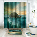 Bathroom Shower Curtains Toilet Waterproof Polyester Fabric Cover Mat W/ 12 Hooks