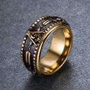 Ethnic Masonic Pattern Stainless Steel Finger Rings Vintage Rotatable Ring Fashion Jewerly For Men