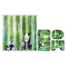 4Pcs Panda Bamboo Decor Non-Slip Rug Toilet Lid Cover Bath Mat Shower Curtain for Bathroom