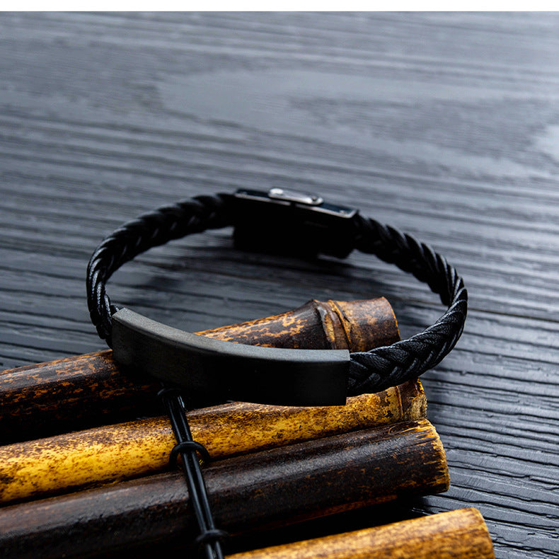 Titanium Steel Men's Woven Leather Bracelet