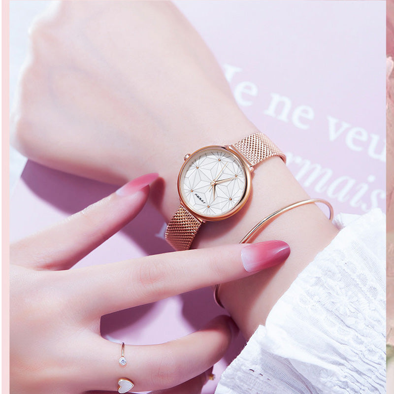 SINOBI 9817 White Bayside Print Gray Lines Dial Fashion Women Quartz Watch