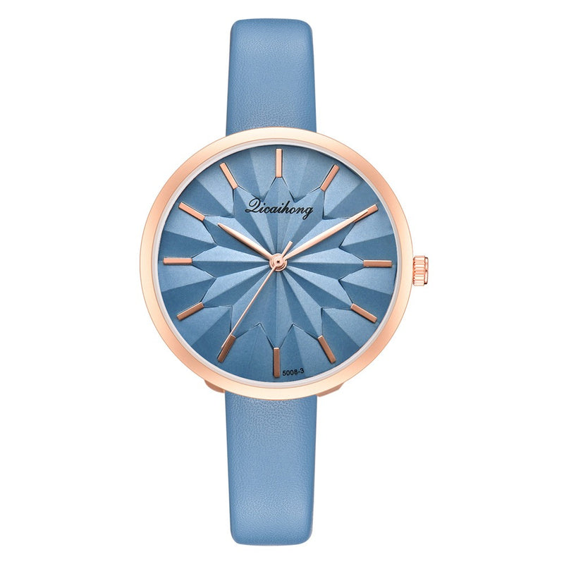 Colorful Leather Strap Simple Dial Fashion Gold Needle Ladies Dress Women Quartz Watch