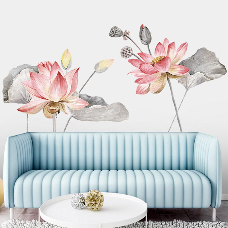 Lotus Flower Wall Poster Vinyl Wall Sticker Removable Room Home Decor Chinese Style